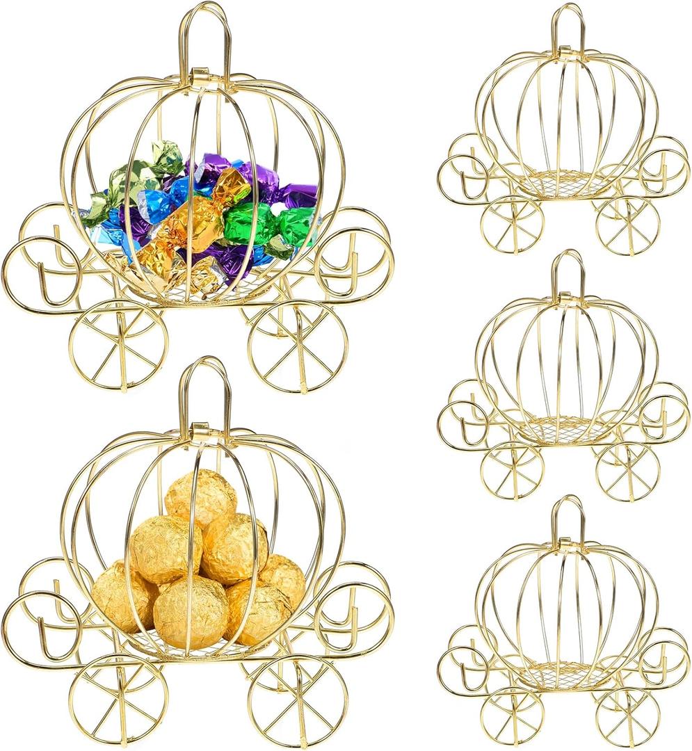 5PCS Pumpkin Carriage Candy Box,Halloween Pumpkin Carriage Gold Wire Candy Box - Decorative Carriage Tabletop Centerpiece for Anniversary Wedding Birthday Halloween Party12.00X11.00X7.00CM