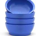 Large Non-Spill Plastic Bowl Set - 28oz Reusable Kitchen Bowls with Concave Inner Lip and Non-Slip Base - For Cereal, Soups, Mixing and Serving - Set of 4 - Ocean Blue