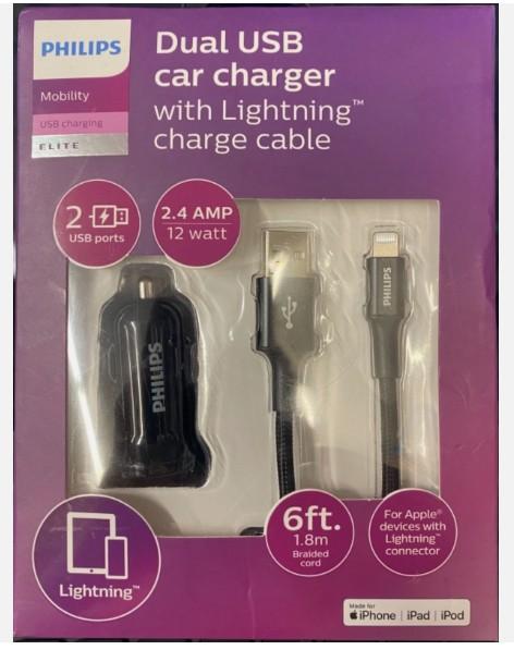 Philips Dual USB Car Charger w/USB-A/USB-C