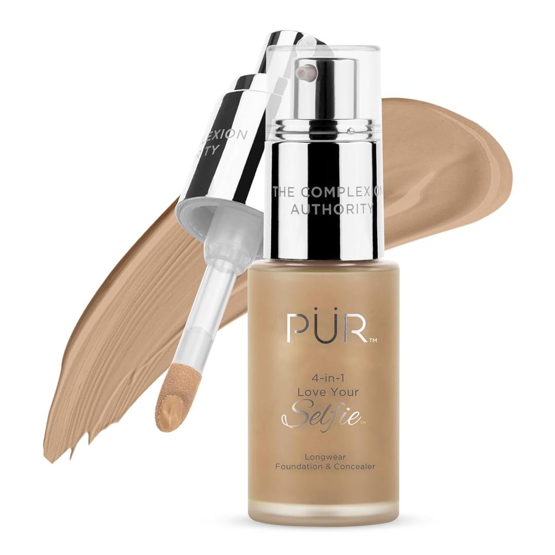 PR MINERALS 4-in-1 Love Your Selfie Longwear Foundation & Concealer Full Coverage Liquid Foundation, Hydrating Formula, Cruelty Free (TG5/Warm Beige)