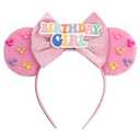 bianbaistar Pink Mouse Ears Headband for Women, Matte Bow & Candy-Colored Accents for Birthdays & Theme Parks