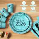 175pcs Class of 2026 Graduation Plates and Napkins Set, Disposable Paper Plate Set Polka Dots Plates Napkins Cups Knife Fork Spoon for Graduation Party Decorations and Supplies,Serve 25Teal Black