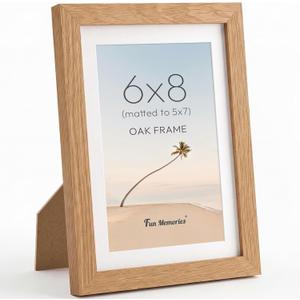 Fun Memories 6x8 Picture Frame, Solid Oak Wood 6 by 8 Photo Frames for Wall or Tabletop Display, Rustic 6 x 8 Wood Frames for Home Decor, 6x8 Frame Matted to 5x7, Natural Color