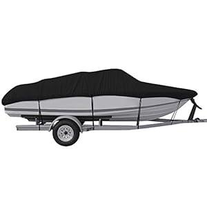 WFLNHB Waterproof Heavy Duty 210D Boat Cover Trailerable Fishing Ski Bass V-Hull Tri-Hull Runabouts 17-19ft Black