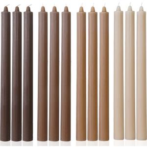 Brown Tapered Candlesticks Taper Candles Smokeless Unscented Long Burning-Hand Poured,Colored for Home Decor Wedding, Dinner-10.6inch,Set of 12