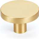 5-Pack Gold Kitchen Cabinet Knobs, Solid Brass Knobs for Dresser Drawer, Round Minimalist Bathroom Cabinet Pulls, Modern Furniture Hardware, Brushed Finish, Diameter 1-3/16 Inch