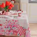 XCHI Watercolor Plaid Love Hearts Flowers Gift Valentine's Day Tablecloth Rectangle Table Cloth Washable Table Covers for Indoor Dining Home Party Decorations 60x84 Inch