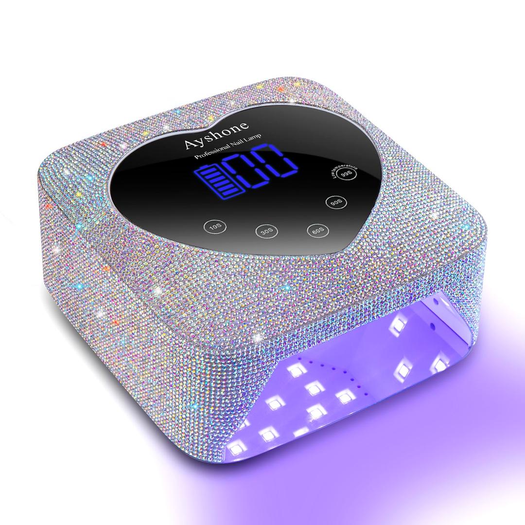 Cordless UV LED Nail Lamp,72W Rechargeable Nail Dryer Gel Polish Light with Large LCD Display,Rechargeable Nail Curing Lamp for Salon & Home (AB Diamond)