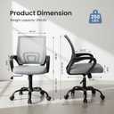 DUMOS Home Office Chair - Ergonomic Mid Back Mesh Desk Chair with Lumbar Support & Rocking Mode, Height Adjustable with Fixed Armrest, for Computer, Gaming, Meeting, 360 Swivel, Grey, 22.6" X 23.62" X 37.4"