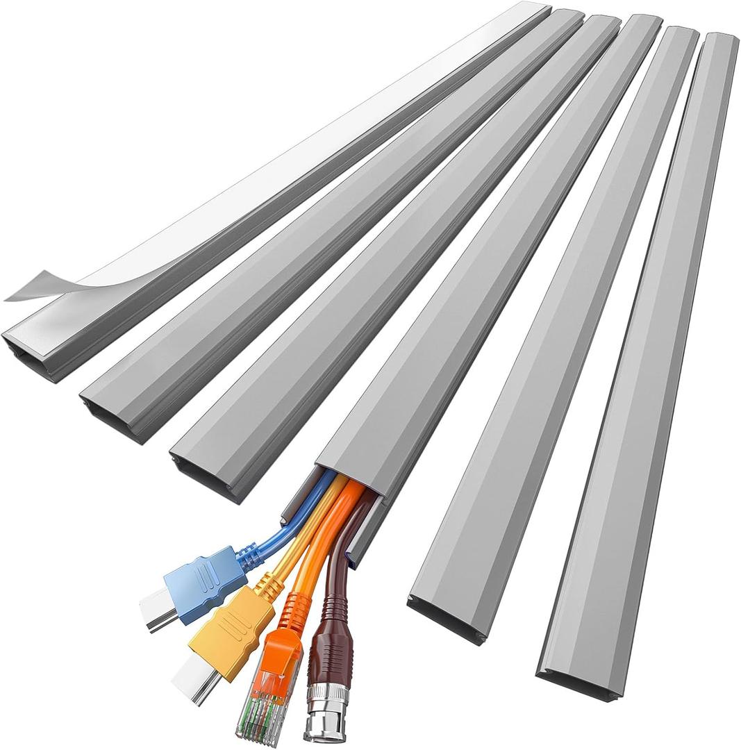 Delamu Grey Cord Hider, 85in Cord Covers for 3-4 Wires on Wall, Large Cable Hider, Premium Wire Covers for Cords on Wall, Easy Set-up Cable Cover Raceway, TV Wire Hiders Wall, W1.18 H0.67in, Grey