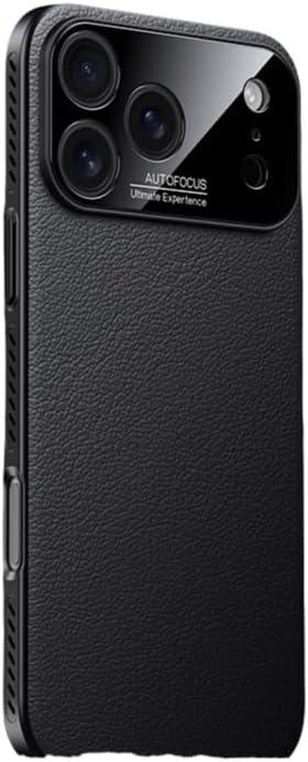 Large Window for iPhone 17 Pro Case,Luxury PU Leather & Hard PC,Heat Dissipation Breathable Bumper,Auto Focus Camera Lens Military Drop Protection Shockproof Cover,Black
