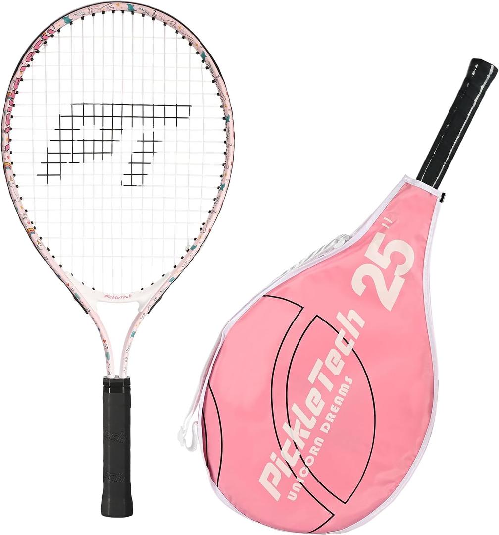 Kids Tennis Racket for Girls & Boys - 25 inch Youth Tennis Racket, Includes 420D Nylon Shoulder Strap Bag (Unicorn Pink)