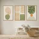 Boho Sage Green Geometric Framed Canvas Wall Art Set-24"x36"x3