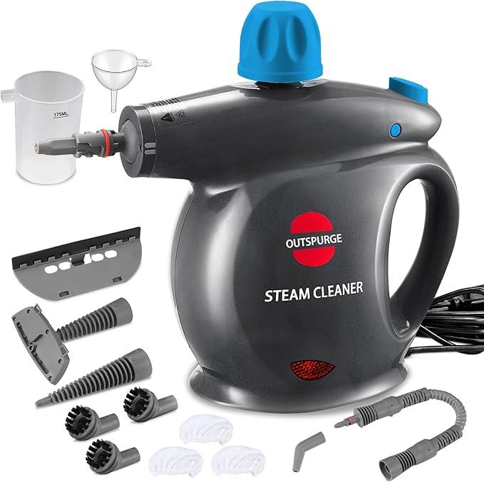 Handheld Steam Cleaner, Pressurized Multi-Surface Steam Shot with Accessories, Safety Lock, Steamer for Cleaning Floor, Upholstery, Grout, Windows, Couch and Car, Grey
