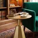 Round Wood Side Table, Coffee Nightstand Cocktail Drink Modern Accent Circle End Table, Wood Pedestal Base for Living Room, Bedroom, Small Spaces, Offices, Gold, 21.6" H x 15.7" L x 15.7" W