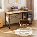Sweetcrispy 47 Inch Computer Desk with Drawers for Home Office, Writing Desk with X-Shaped Reinforcement, Wood Table with Adjustable Position Drawers, Modern Study Work Table with Side Hook, Rust