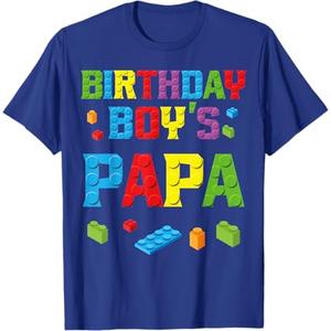 Master Builder Birthday Boy's Papa Building Bricks Blocks T-Shirt, Large