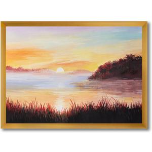 On the Lake with Reeds  Nautical & Coastal Framed Canvas Wall Art Print, 30x40 (40x40)