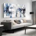 Prepeyssee White and Blue Abstract Canvas Wall Art for Living Room Bedroom Home Office Large Modern Grey Abstract Canvas Prints Picture Ready to Hang Size 29x59