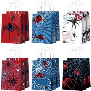Epakh 12 Pcs Spider Party Favors Bags with Handles Spider Birthday Party Decorations Double Sided Goodie Candy Bags (Class Spider)