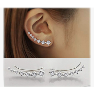 Sterling Silver Climber Earrings for Women 7 Crystals Ear Cuffs Cartilage Hypoallergenic Jewelry Dainty Fashion Birthday Gift for Women