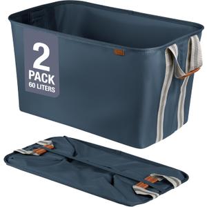 CleverMade Collapsible Laundry Basket Hamper - LUXE Navy Noir Cream 2Pack 60L - Space Saving Storage Organizer with Handles Foldable Home Organization