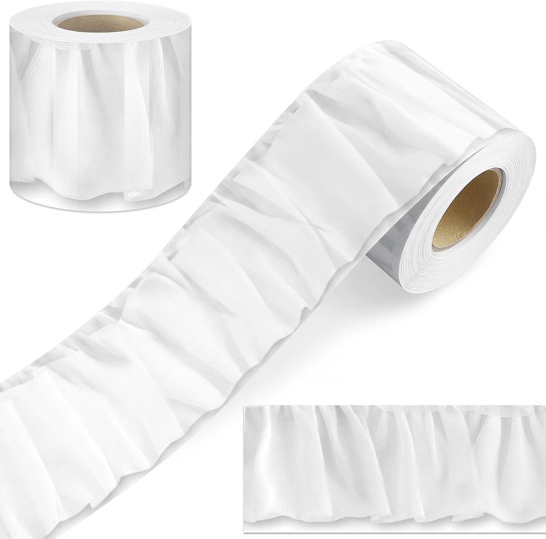 Zonon 65 ft Ruffled Bulletin Board Borders for Classroom White Decoration Trim Bulletin Board Borders Back to School Decor Trim for School Party Supply Window Chalkboard Whiteboard (White Ruffled)