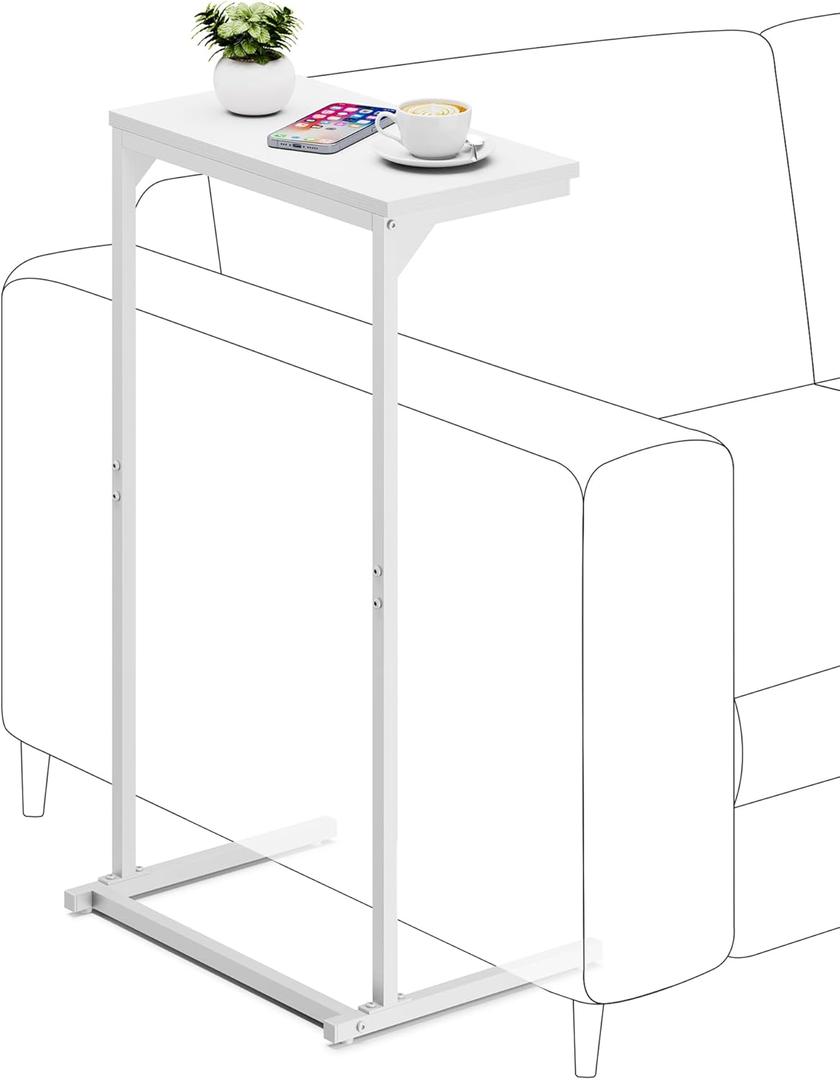 TUTOTAK C Shaped End Table, Small Side Table, 28.7 inch Tall Couch Table, Sofa Table, Living Room, Bedroom, White TB01BW071