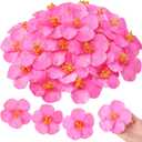 Hotop 24 Pcs Artificial Hibiscus Flowers Pink Hawaiian Fake Flowers Faux Tropical Hibiscus Decoration for Luau Summer Party Decor DIY Crafts Cake Favors Supplies Table Centerpieces