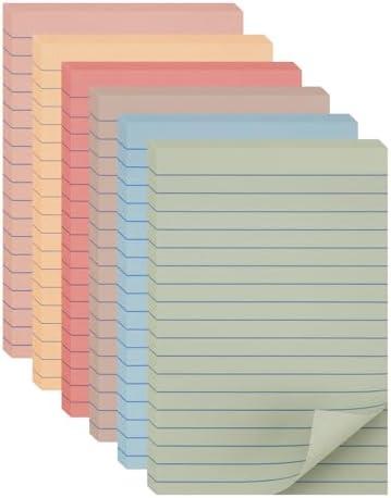 YISAN Lined Sticky Notes 4x6 Inch,6 Pads,Pastel Self-Stick Pad with Lines,55 Sheet/Pad for Office,71143