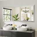 72x32 Inch Brushed Nickel Bathroom Mirror for Wall, Thick Metal Framed Rectangle Mirrors for Over Sink, Bedroom, Living Room, Entryway, Anti-Rust, HD Tempered Glass (Silver)