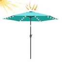 FRUITEAM Solar LED Lighted Patio Umbrella, 24 Lights Outdoor Table Umbrella w/Easy Tilt Adjustment, Straight-pole Umbrella Adjustment and Crank Lift System for Market, Garden, Deck, Pool  (7 1/2FT)