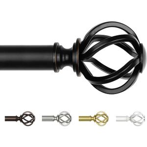 Black Curtain Rods 32 to 58 Inches (2.6 to 4.8 ft), USFOOK Heavy Duty Curtain Rod, 7/8 Inch Telescoping Splicing Drapery Rods for Windows with Twisted Cage Finials