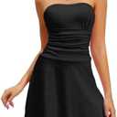 Milumia Women's Ruched Strapless Mini Tube Dress Layer Ruffle Hem A Line Dresses.S