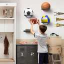 Basketball Holder Wall Mount with Wooden Base, MYKASEN Ball Storage Holder Display Rack for Basketball Soccer Volleyball, Boys Sports Accessories Organizer for Player Fans Room Decor