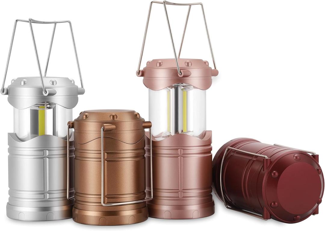 Lichamp LED Camping Lantern, 4 Pack Battery Powered Flashlight for Power Outages, Portable Collapsible Hanging Light Essential for Home, Outdoor, Emergency Lamp Survival Kit Gear for Hurricane, C3 (Silver, Gold, Rose Gold, Burgundy)