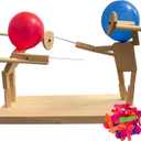 Balloon Bamboo Man Battle,2024 New Pop Wooden Fencing Puppets,Fun Wooden Bots Battle Game for 2 Players,for Family and Kids,Party Games.It's Already Assembled