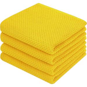 Homaxy 100% Cotton Waffle Weave Kitchen Dish Towels, Ultra Soft Absorbent Quick Drying Cleaning Towel, 13 x 28 Inches, 4-Pack, Yellow