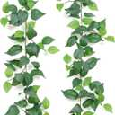 Dremisland 2 Strands Artificial Scindaps Vines Garland 6.7ft Fake Vines Ivy Garland Silk Green Leaves Faux Hanging Plants Greenery Decoration for Bedroom Wall Patio Party Wedding Decor (Ivy, 2PCS)