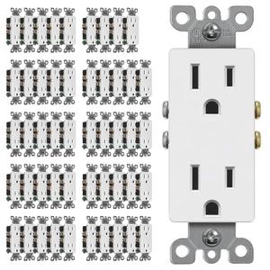 (50 Pack) CML 15 Amp Decorator Wall Receptacle Outlet, Standard Electrical Outlet, Non-Tamper Resistant, 15A/125V, 2 Pole 3 Wire, White, UL Listed