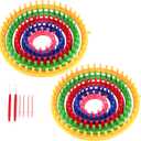 JAPCHET 2 Pack Round Knitting Looms Set, Set of 5 Plastic Knitting Loom Kit with 2 Hook, 4 Needle, Loom Knit Starter Kit for Beginners