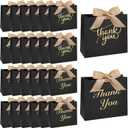 VGOODALL 24PCS Thank You Gift Bags, 4.5x3.9x1.8Inches Mini Party Favor Bags Black Treat Boxes with Bow Ribbon for Wedding Bridal Baby Shower Birthday Party