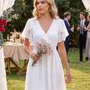 Womens Summer Ruffle Short Sleeve Dress V Neck Flowy Chiffon Layers Boho Dresses (White, XXL)