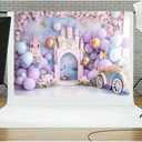 Princess Castle Backdrop Photography Flower Pink Floor Decorations Girls 1st Birthday Cake Crush Party Photo Background Photo Studio Banner (7x5FT)
