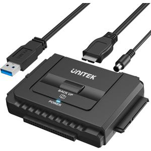 Unitek USB 3.0 to IDE and SATA Converter External Hard Drive Adapter Kit for Universal 2.5/3.5 HDD/SSD Hard Drive Disk, One Touch Backup Function, Included 12V/2A Power Adapter