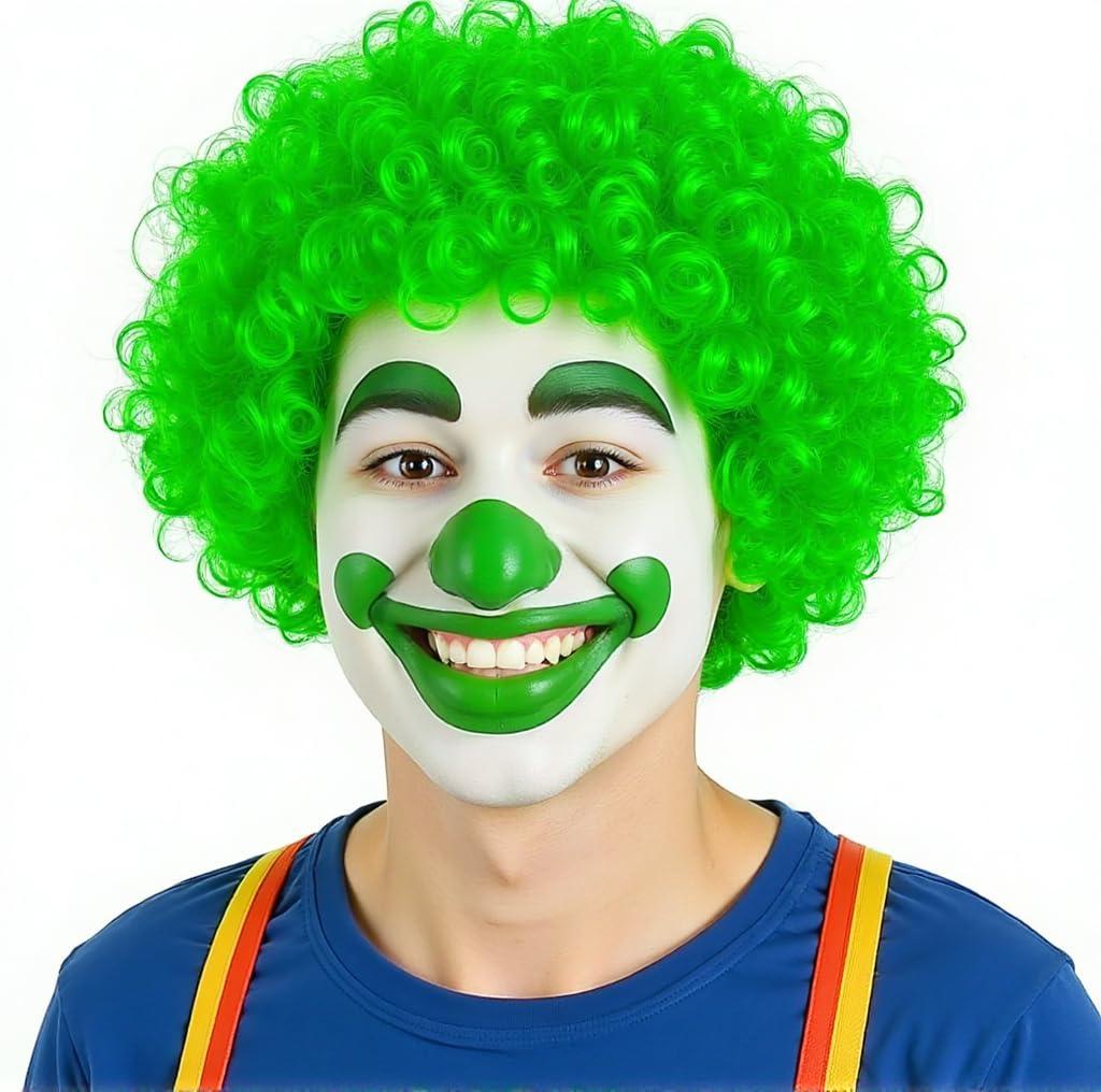 Pack of 2 Funny Clown Curly Afro Wigs, Rainbow Wigs Colorful Clown Wig,Crazy Afro Wig 70's 80's Disco Theme For Little Youth Adult Women Men's Party Halloween Costume Prank (Green)