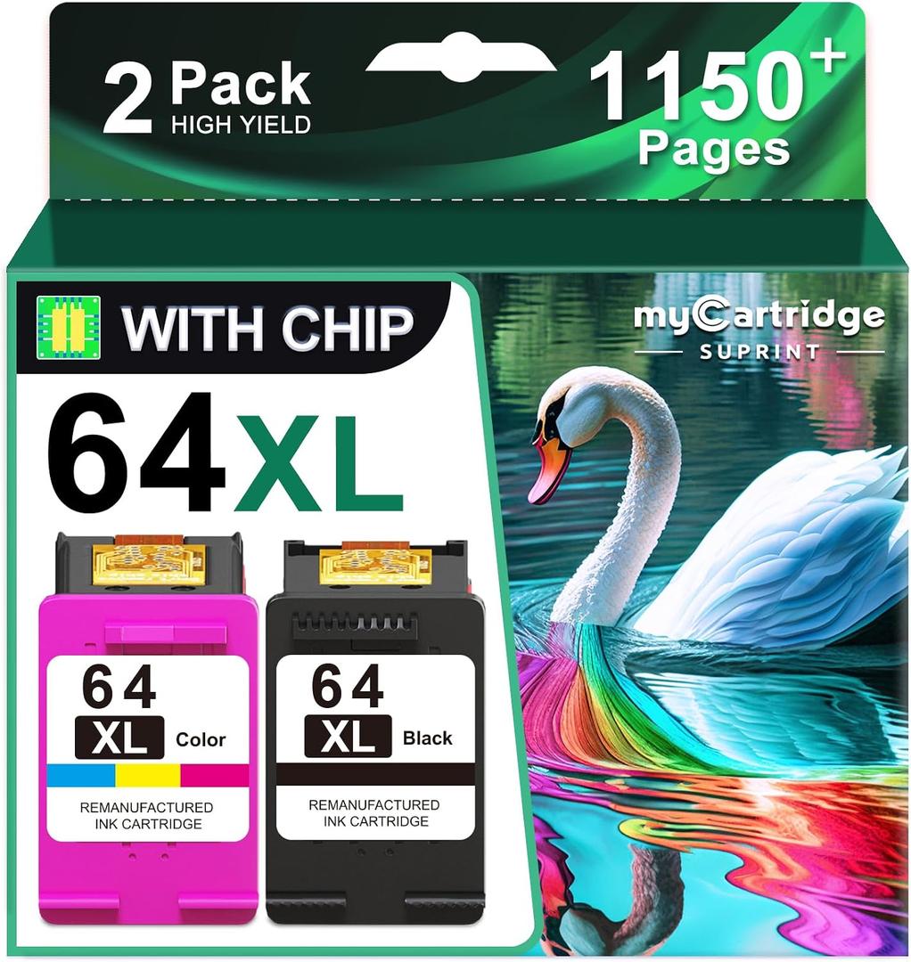64XL Ink Cartridge Combo Pack Replacement for HP Ink 64 64XL Black and Color Ink Cartridge for HP Printers Works with Envy Photo 7855 7155 7858 7800 7120 6252 6255 Tango Printer Ink hp 64 XL