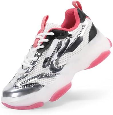 DREAM PAIRS Kids Girls Sneakers Jelly Sole Lace up Shoes Lightweight Walking Shoes for Girls Boys, Size 3 Little Kid, Silver/ Hot Pink