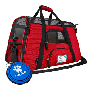 PetAmi Airline Approved Pet Carrier for Cats & Small Dogs, Soft Sided TSA Travel Carrier Bag with Sherpa Bed, Breathable Mesh Ventilation, Collapsible Bowl, Fits Under Seat, Up to 18 lbs, Large Red