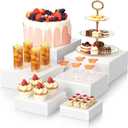 Wooden Cupcake Stand,6 PCS Dessert Table Display Set, White Risers,Food Risers For Buffet Table Display Stand Shelf For Party Catering Dessert Collectibles Cube Boxes Display Risers With Hollow Bottoms Set (Size 10"-9"-8"-7"-6"-5")
